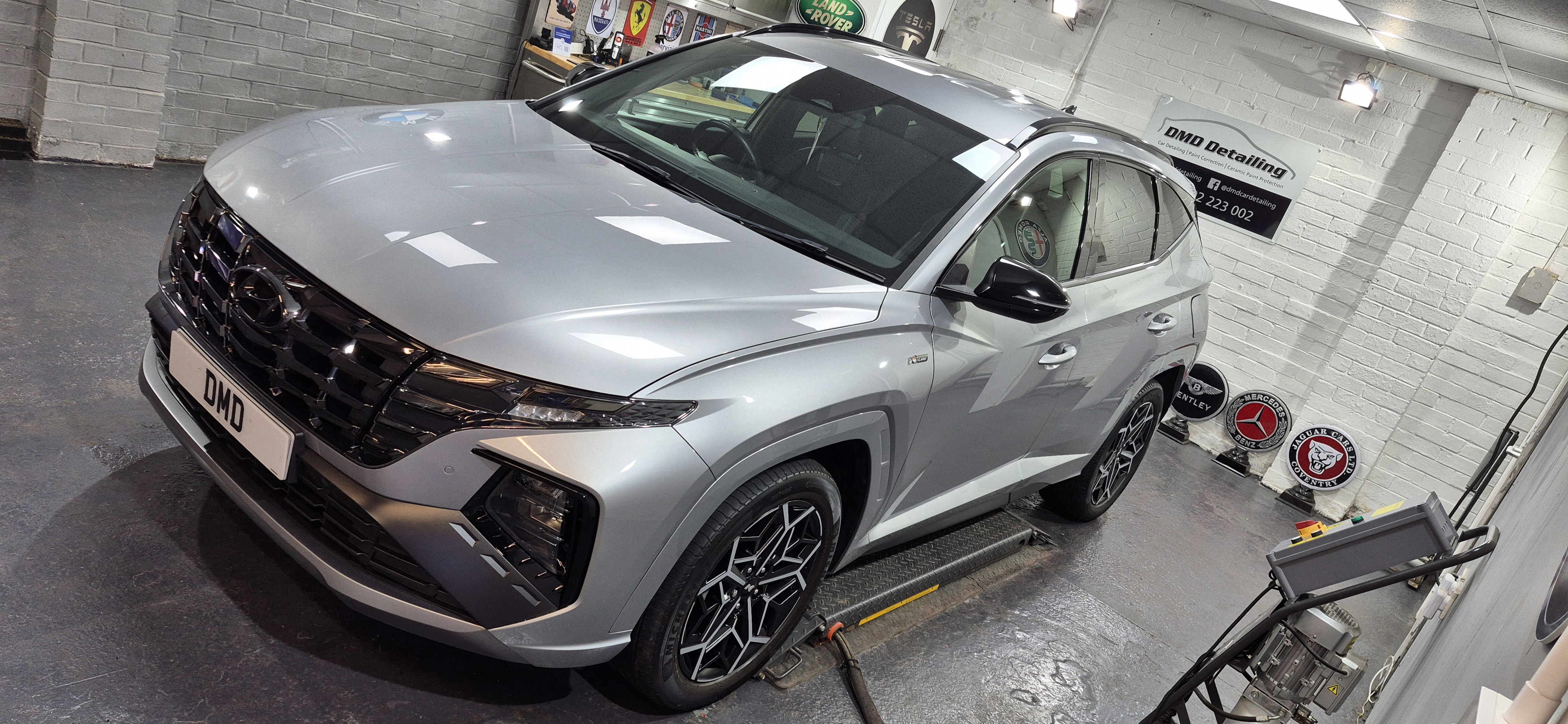 Shimmering Sliver Hyundai Tucson N after single stage machine polish and 5 year ceramic coating