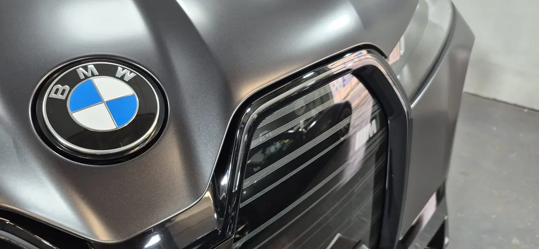 Close up of BMW iX M70 bonnet after matte paint protection detail