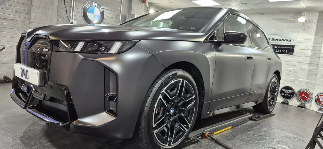 BMW iX M70 ready for collection after matte paint protection in Paisley at DMD Car Detailing