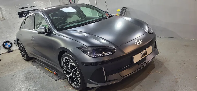 Matte paint protection detail carried out on this Hyundai Ioniq 6 by DMD Car Detailing in Paisley near Glasgow.