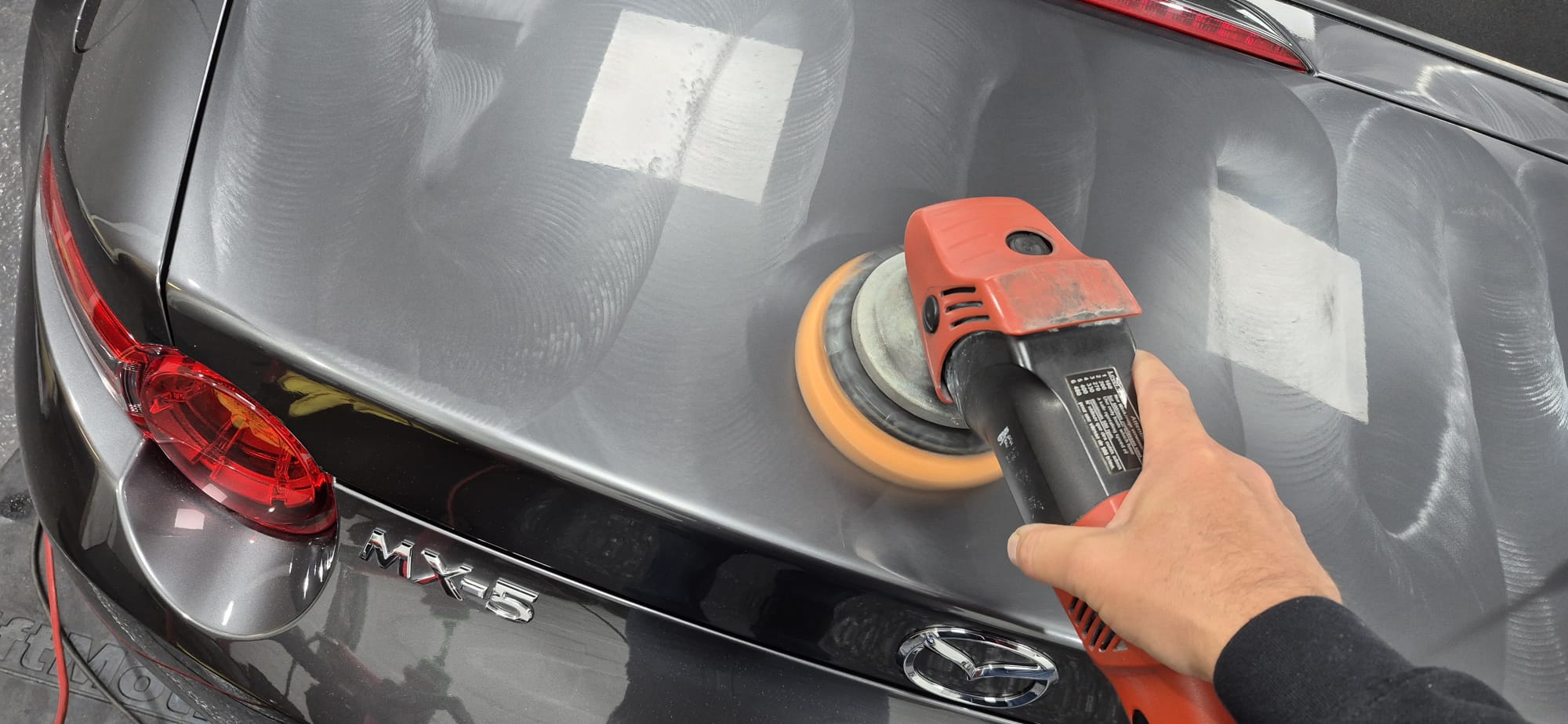 Machine Grey Mazda MX-5 going through a Single Stage Machine Polish in Paisley at DMD Car Detailing near Glasgow
